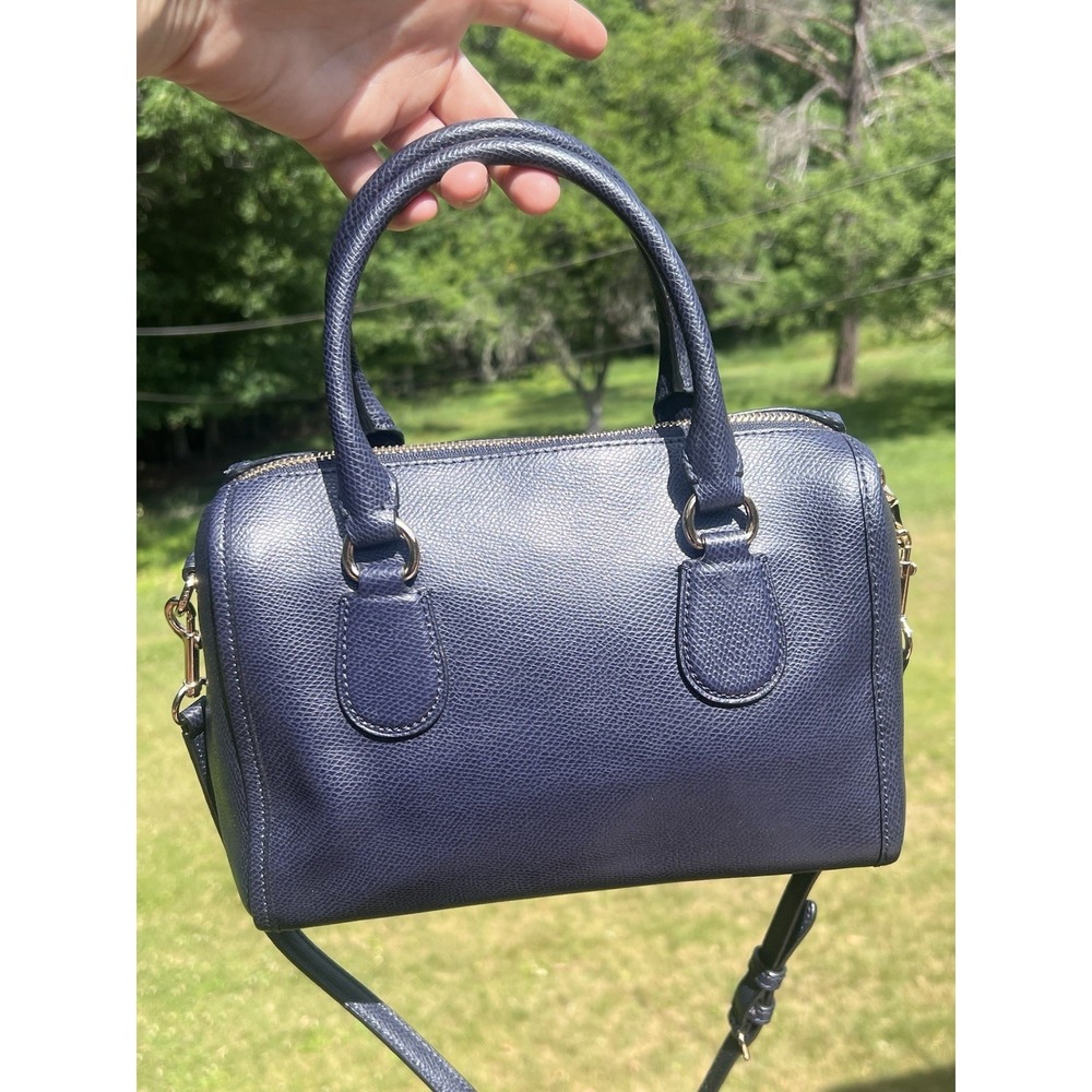 Coach Navy Blue Crossgrain Leather Mini Satchel Crossbody Purse Zip Top - Picture 6 of 16